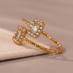 Rhinestone Heart Geometric 5A Zircon Ring Fine Circle Open Stainless Steel 18K Gold Plating Girls' Bracelet Combination