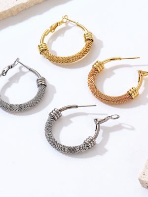 INS Mesh Chain Stainless Steel Earring Ear Clip 18K Gold Twist Earrings Decoration