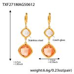 color: TXF271-Gold Champagne Glass Stone Earrings