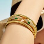 Beccarite Green Eye Snake Stainless Steel 18K Gold Plating Advanced Cold Female Accessories Bracelet