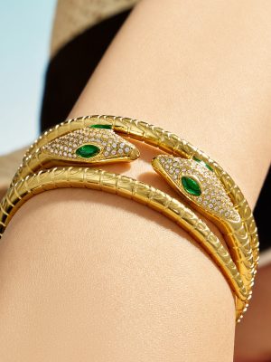 Beccarite Green Eye Snake Stainless Steel 18K Gold Plating Advanced Cold Female Accessories Bracelet