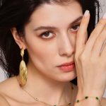 Striped Long Shell Eardrops Stud Earrings Fashionable Stainless Steel 18K Gold Plating Earrings Wang Fei Same Style