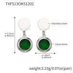 color: TXF513-Green Color Faceted Stone Steel Color Earrings