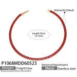 color: P1068-Red Zircon Necklace -36cm