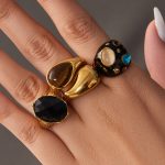 Glass Stone Tigereye Stainless Steel 18K Gold Plating Drip Oil Women's Non-Fading Ring Female Accessories
