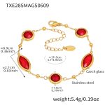 color: TXE285-Gold Red Glass Stone Bracelet 17+5cm
