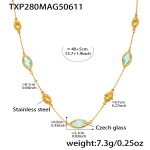 color: TXP280-Gold Blue Glass Stone Necklace 40+5cm