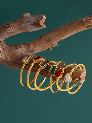 Dongdaemun Design Fine Circle Personalized Stainless Steel Gold-Plated Ring Inlaid Colorful Crystal Ring Female Accessories