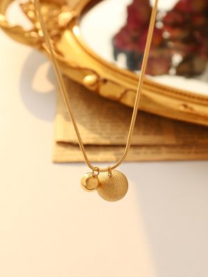 New Frosted Solid Ball Small Golden Beads Pendant Necklace Stainless Steel Gold Plated Clavicle Necklace P606