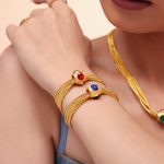 Multi-Layer Chain Rhinestone-Encrusted Necklace Bracelet Stainless Steel Gold-Plated Fashionable Suit Four-Leaf Flower