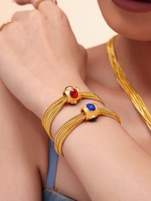 Multi-Layer Chain Rhinestone-Encrusted Necklace Bracelet Stainless Steel Gold-Plated Fashionable Suit Four-Leaf Flower