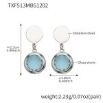 color: TXF513-Lake Blue Faceted Stone Steel Color Earrings