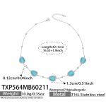 color: TXP564-Steel Color Lake Blue Cat's Eye Stone Necklace