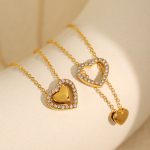 All-Match Peach Heart Necklace Golden Design Love Stainless Steel Advanced Non-Fading Diamond Inlaid Clavicle Chain