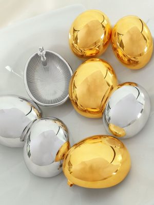 Exaggerated Golden Oval Stud Earrings for Women 18K Gold Plating Senior Women Simple Elegant Glossy Hemisphere Earrings