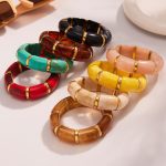 High-Quality Wide-Surface Resin Elastic Bracelet Dopamine Color Matching Advanced Hand-Polished Bracelet