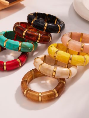 High-Quality Wide-Surface Resin Elastic Bracelet Dopamine Color Matching Advanced Hand-Polished Bracelet
