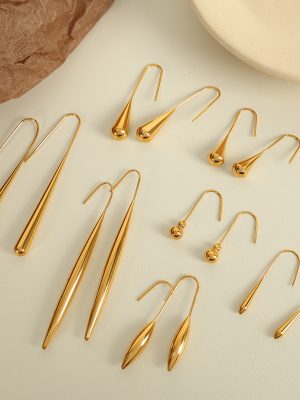 New Style Cold Female Small Calabash Ear Hook Water Drop Personality Design Stainless Steel Earrings Temperament All-Match Accessories