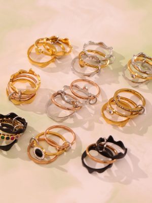 Stainless Steel 5A Zircon Multi-Layer Twin Simple Bracelet Ring Personality Ring Bracelet Rings