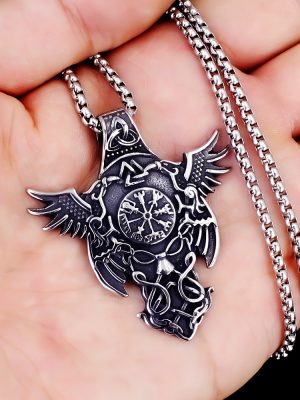 2026 New Men's Ornament Stainless Steel Nordic Viking Compass Symbol Pendant Necklace