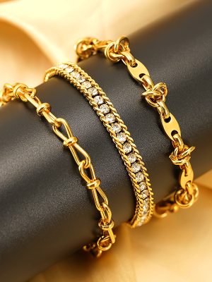 Simple Personality Stainless Steel Electroplating 18K Color Retention Bracelet Women's Metal Fashionable Oval Fashion Style
