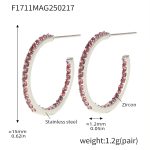 color: F1711-B Style -Steel Color Inner & Outer Pink Zircon Earrings -15mm