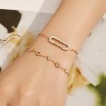Female Accessories Stainless Steel 18K Gold Plating Love Letter Inlaid Zircon Pendant Necklace, Bracelet Set