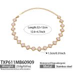 color: TXP611-Pink Glass Stone Flower Gold Necklace -32+2cm