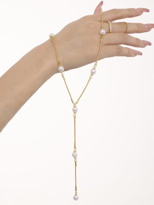 Stainless Steel Imitation Pearl Y-Shaped Autumn and Winter Clavicle Chain Sweater Chain Light Luxury Tassel Necklace