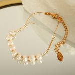 French Natural Freshwater Pearl Necklace Women's Stainless Steel 18K Gold Plating Colorfast Bracelet All-Match Jewelry