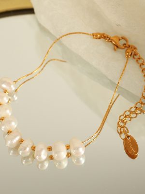 French Natural Freshwater Pearl Necklace Women's Stainless Steel 18K Gold Plating Colorfast Bracelet All-Match Jewelry
