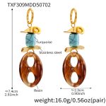 color: TXF309-Gold Blue Turquoise Resin Earrings