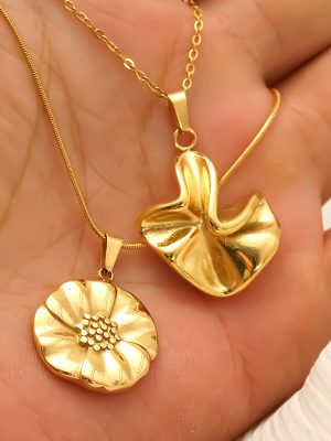 Stainless Steel Advanced Lotus Leaf Tophus Necklace Female Personalized All-Match Jewelry