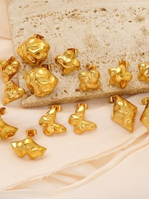 Exaggerated High-Grade 18K Gold Stainless Steel Concave-Convex Hammered Rectangular Symmetrical Earrings Earrings for Women