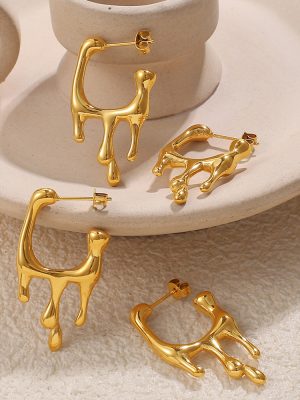 New Style Unique Liquid Shape Earrings Stainless Steel 18K Gold Plating Creative Earrings