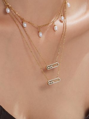 Three-Diamond Sliding Necklace Full Diamond Geometric Zircon Bracelet Ring Light Luxury Temperament Jewelry Set