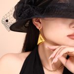 Retro Design Earrings 18K Gold Stainless Steel Triangle Three-Dimensional Pendant Earrings