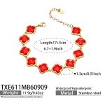 color: TXE611-Red Glass Stone Flower Gold Bracelet -17+5cm