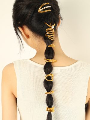18K Gold Plating Headdress Barrettes Hairpin Sweet Cool Ponytail Hair Hook All-Matching High-End