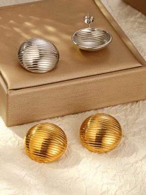 round Hollow Stainless Steel Earrings Women's High-Grade Light Luxury 18K Earrings