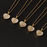 18K Gold Heart Clavicle Chain Stainless Steel Heart-Shaped White Mother Shell Pendant 26 Letter Necklace Commuter