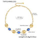color: TXP514-Blue Color Glass Stone Gold Necklace 40+5cm