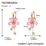 color: F607-6 Pink Color Resin Flower Tassel Earrings