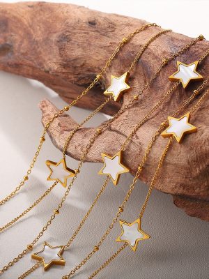 New Exquisite Sweet Double-Layer Five-Pointed Star Bracelet Stainless Steel Plated 18K Gold Light Luxury Female