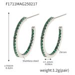 color: F1711-B Style -Steel Color Inner & Outer Green Zircon Earrings -15mm