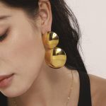 Gold Ear-Ring Clip Color Matching Stainless Steel Glossy round Exaggerated Design Earrings Non-Fading Fashionable Earrings