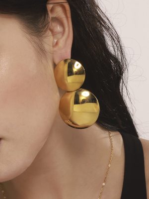 Gold Ear-Ring Clip Color Matching Stainless Steel Glossy round Exaggerated Design Earrings Non-Fading Fashionable Earrings