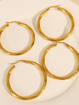 Simple Personality Ear Ring All-Match Elegant 18K Plated Earrings Retro Geometric Circle High-End Women
