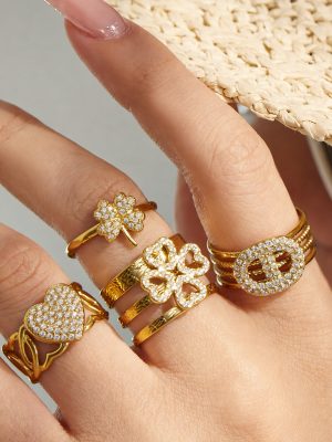 Love Slightly Inlaid with Zircon Ring Personality Simple Hand Jewelry Ornament Ring Women's Suit