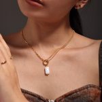 Baroque Imitation Pearl Pendant Necklace Women's Stainless Steel 18K Gold Plating Creative Design Clavicle Chain